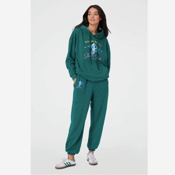 ROLLER RABBIT WOMENS TWO PIECE SWEATSUIT SET APRES SKI SWEATPANTS HOODIE LARGE